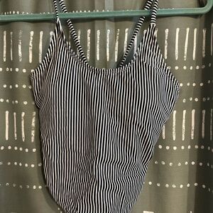 Striped Black and White Women's Swim Top
